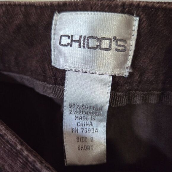 EUC CHICO'S BROWN CORDUROY SLIGHTLY FLARED PANTS SIZE 2 / WOMENS LARGE - Picture 13 of 16